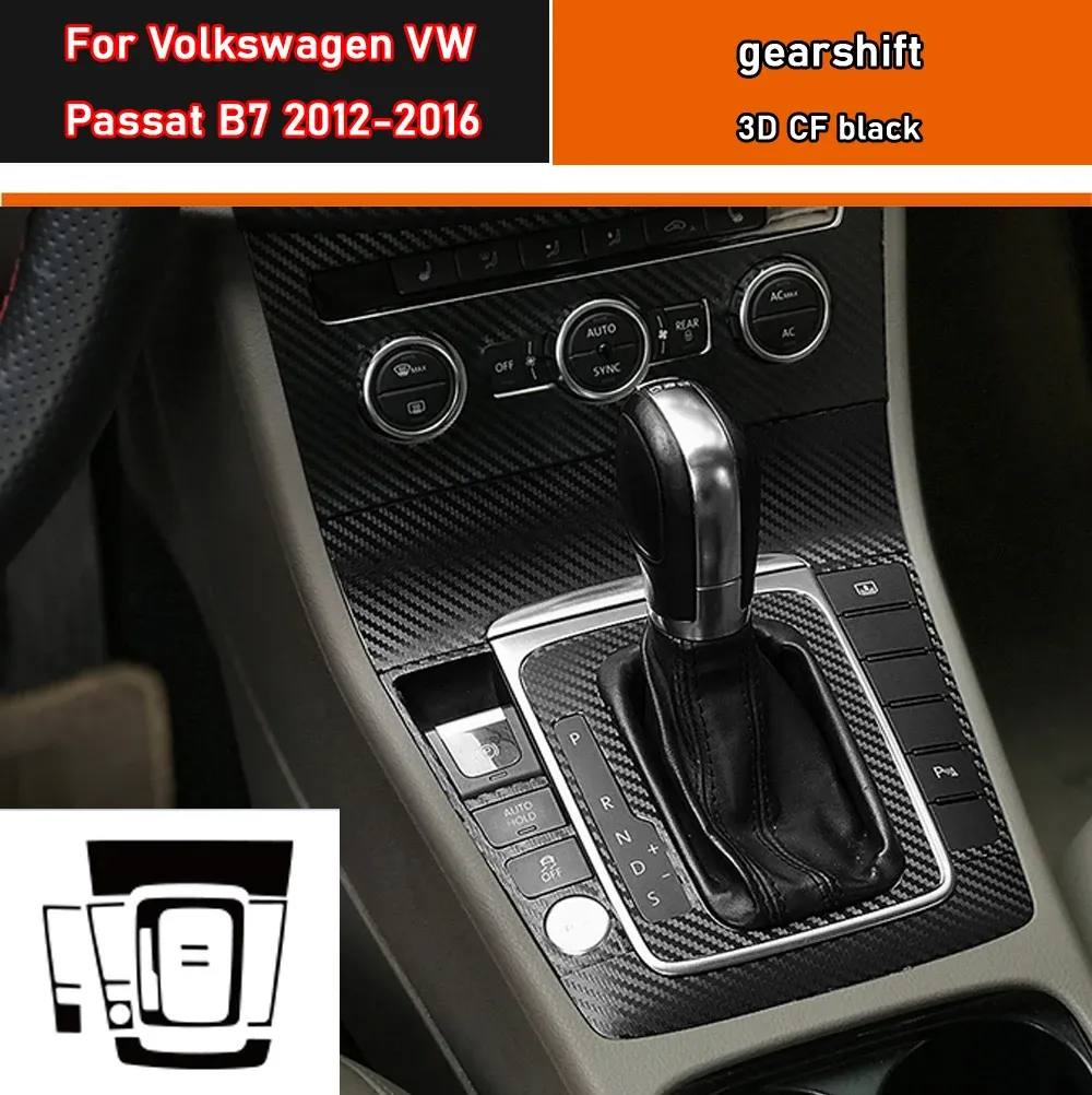 Bilinredning klistermärke växellåda skyddsfilm för Volkswagen VW Passat B7 2012-2016 Bil Gear Panel Sticker Carbon Fiber Black