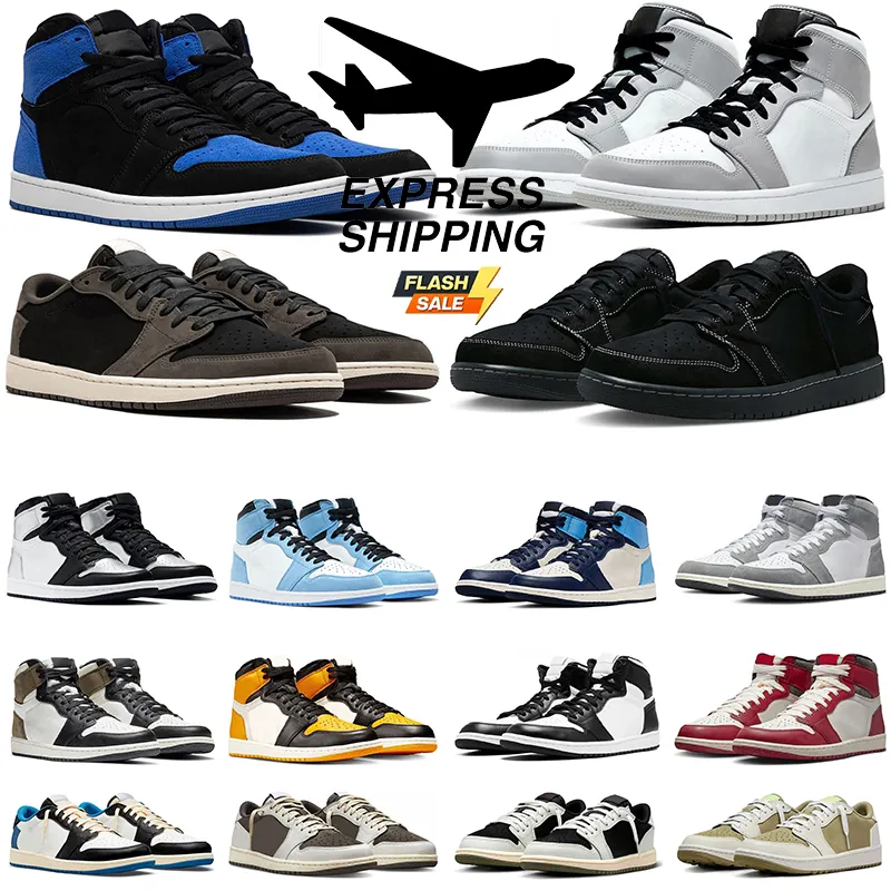 With Box 1 Low Basketball Shoes 1s Royal Reimagined Lost and Found Black Lucky Green Panda Reverse White Cement University mens trainer