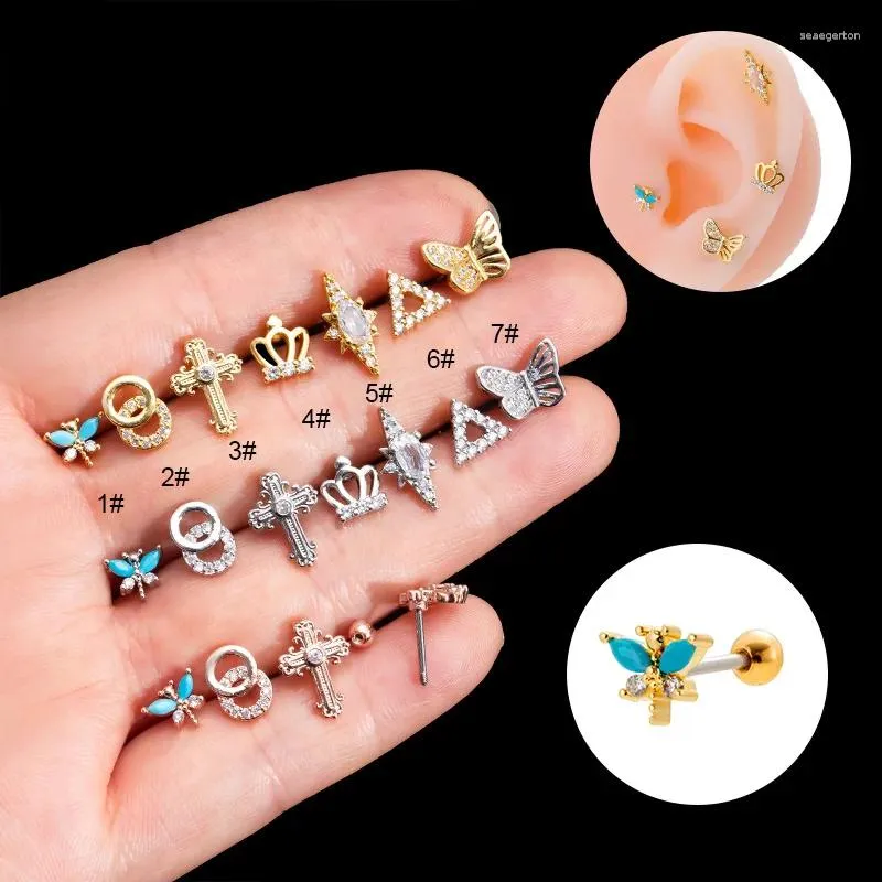 Stud Earrings 1PC Stainless Steel Piercing Butterfly Crosses Triangles Crowns Shape Daith Piercings Tragus Cartilage Ear Studs