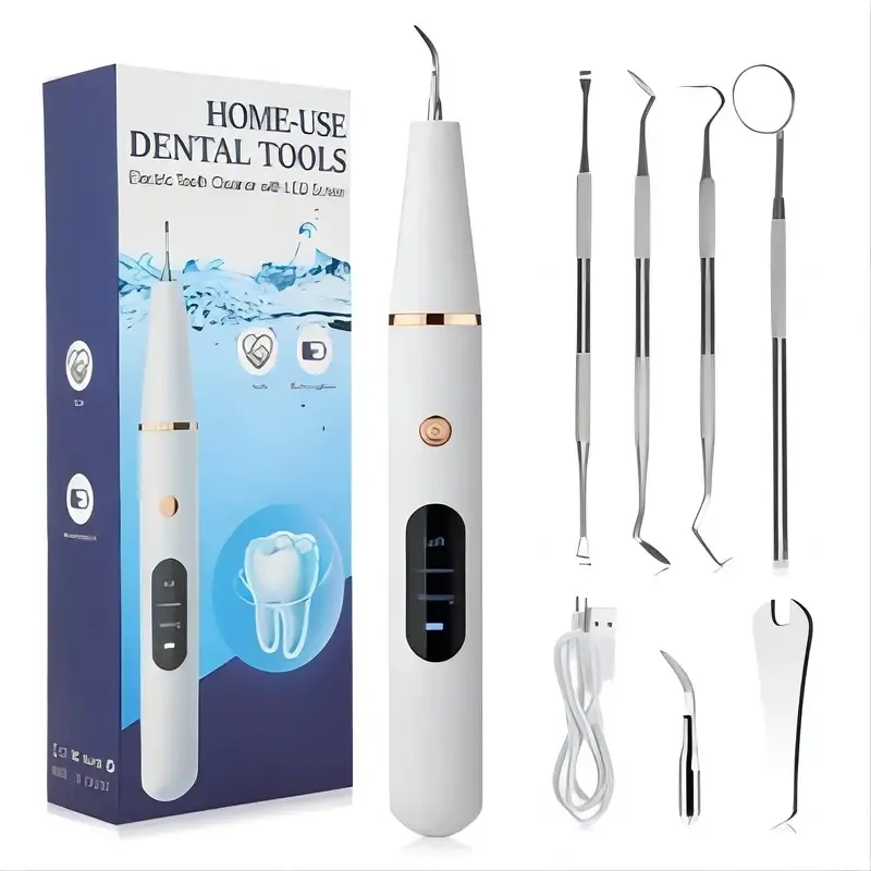 Kit de nettoyage des dents USB avec écran LED, 2 têtes de nettoyage, 3 modes de nettoyage des dents dentaires, nettoyeur de dents électrique étanche, outils pour la maison