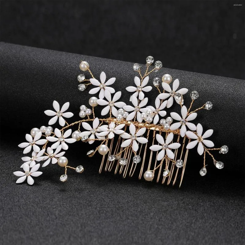 Pinces à cheveux peigne à fleurs en perles, accessoires de bijoux élégants pour femmes, couvre-chef de mariée, décoration en cristal exquis