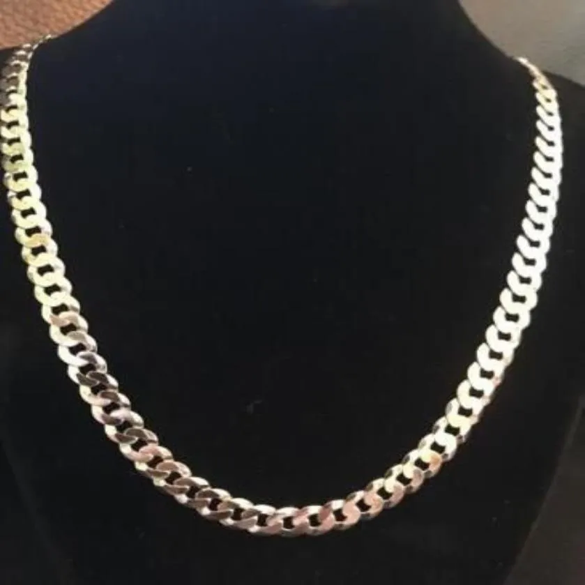 Mäns Flat Miami Cuban Link Chain 925 Sterling Silver 8mm Thick Italy Made320s