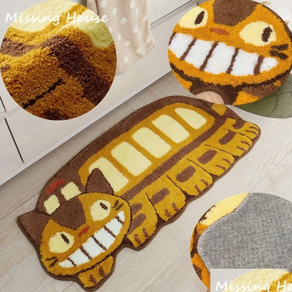 Carpet My Neighbor Totoros Shaggy Doormat Cat Bus P Nonslip Mat Rug Handmade Rugs Floor 230711 Drop Delivery Home Garden Dhkip