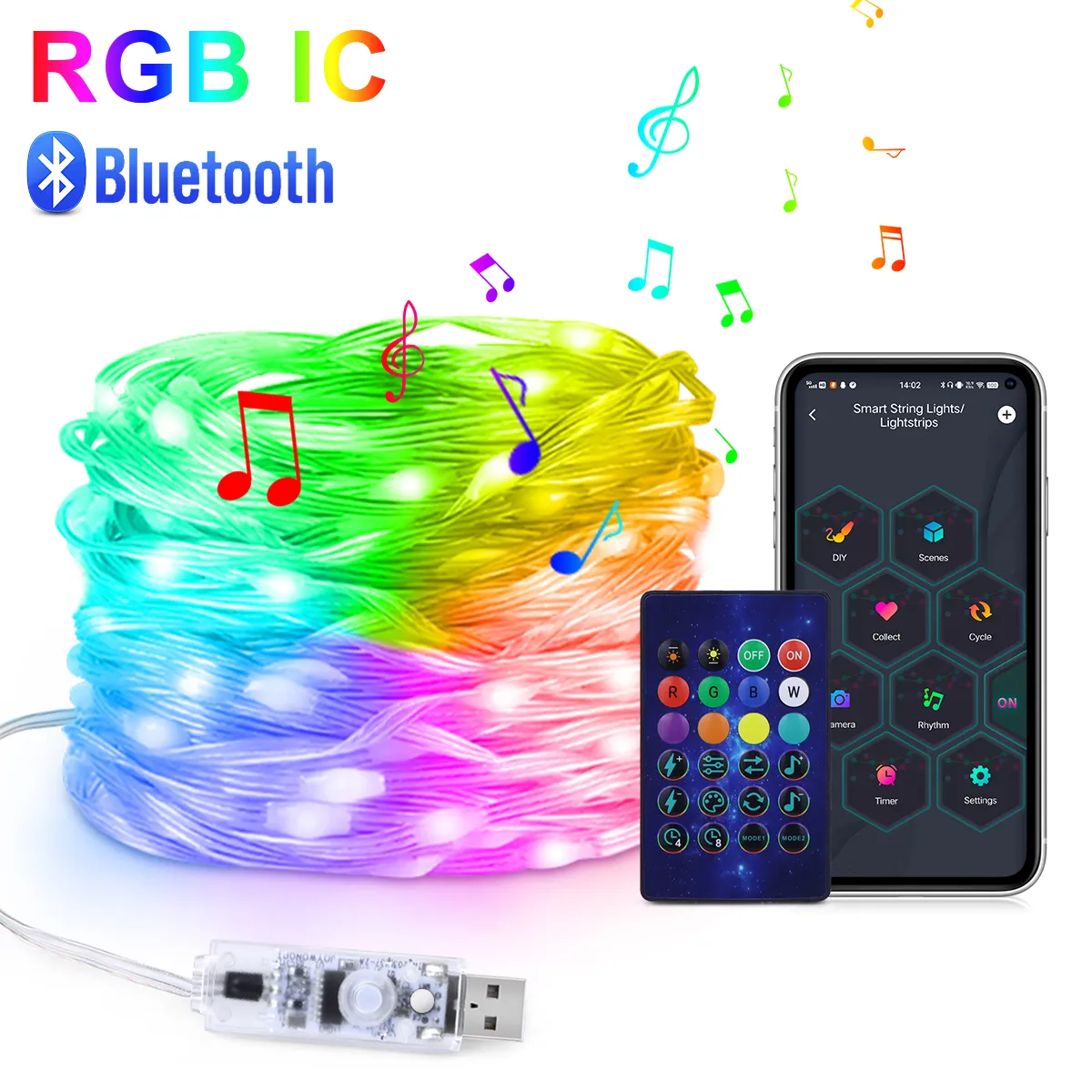 RGBIC LED Ciąg WS2812B Bluetooth USB muzyka Dream Kolor Light 5V Świąteczne przyjęcie urodzinowe Garland Wekorowe światła światła do domu