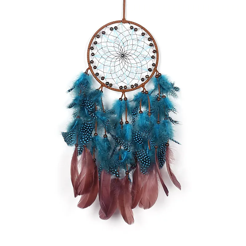 Dream Catcher Boho Sun Dream Catcher Peacock Green Feathers med handgjorda pärlor och träpärlor, vägghängande dekor för sovrum Dorm1221306