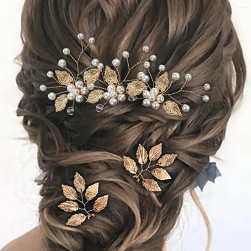 Grampos de cabelo 6 pçs em forma de folha acessórios de casamento pérola floral clipe moda noiva tiaras em forma de u headpiece marrige jóias