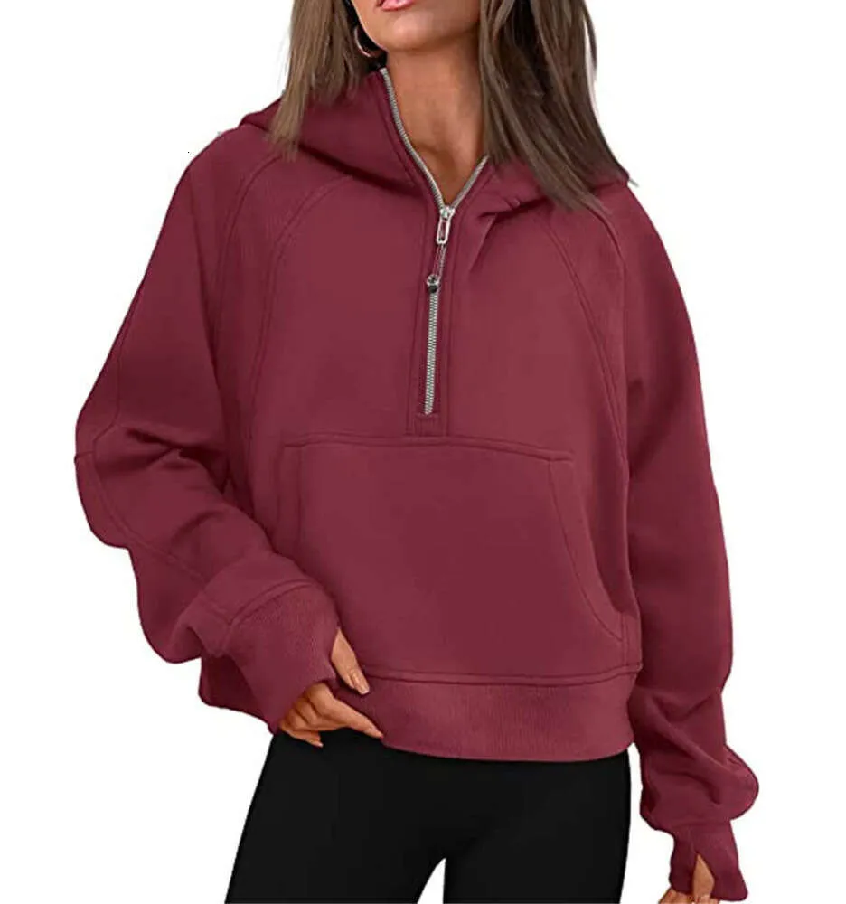 Lu-43 Autumn Winter Yoga Suit Scuba Hoodie Half Zip Women's Sports Sweater Loose Gym Jacket Fitness Short Plush Coat Sweatshirt558985