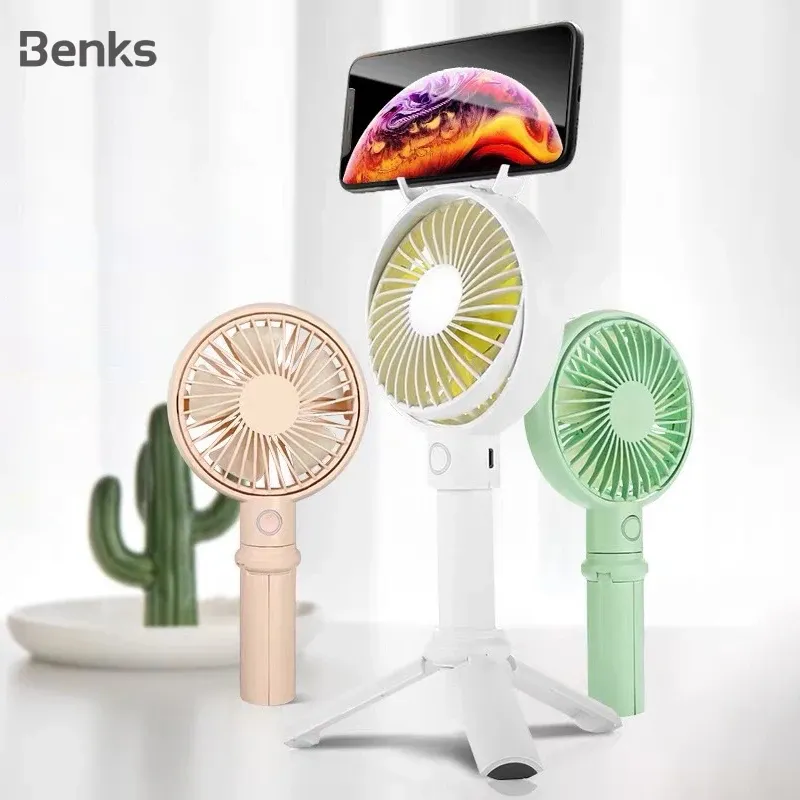 Ventilatori Benks Mini ventilatore da tavolo Ventilatori portatili per supporto mobile Ventilatore USB esterno portatile Dispositivo di raffreddamento dell'aria Piccolo ventilatore da treppiede da ufficio desktop ricaricabile