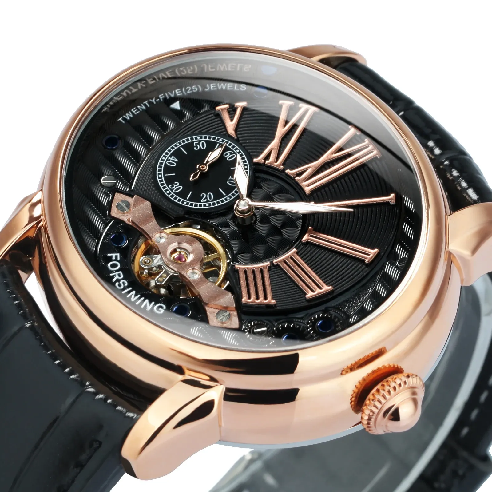 Spijkerpistolen Forsin Tourbillon Automatique montre des hommes OVAL ROSE GOLD MECHETHES TOP TOP BRAQUE Véritable sangle en cuir Morloge masculine