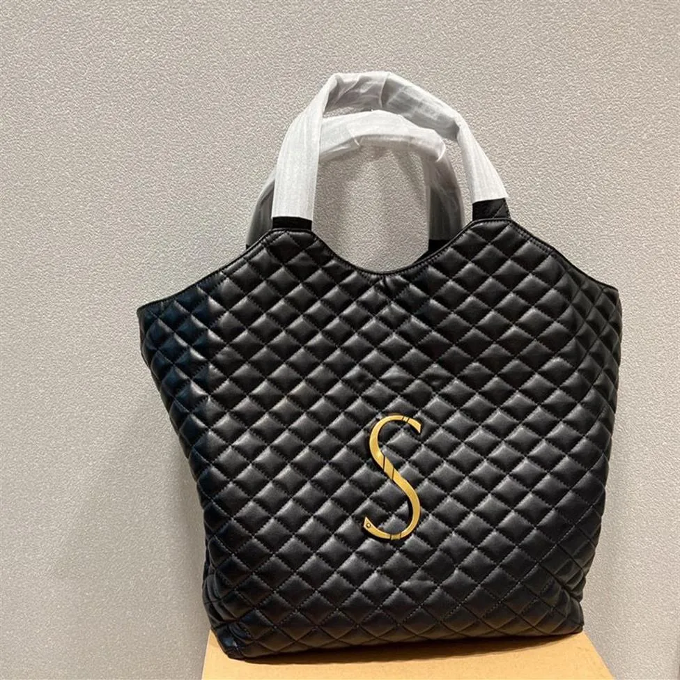 Mode Trend Tote Women Totes Handbag Woman Designer Icare Maxi Shopping BACK Black White Leather Travel Big Shoulder Beach Bags H239V