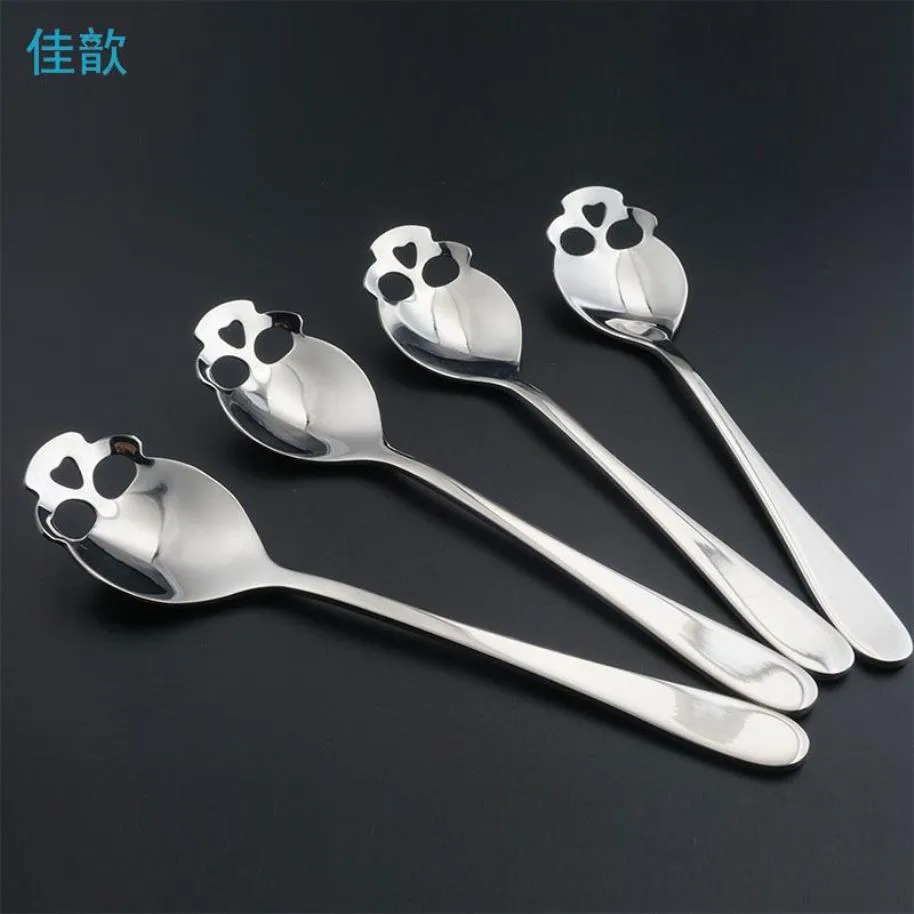 whole-jiaxin 1 pcs flatware 스테인리스 스테인리스 스컬 모양 긴 손잡이 커피 스푼 티스푼 디저트 스푼 아이스크림 캔디 스푼 269s