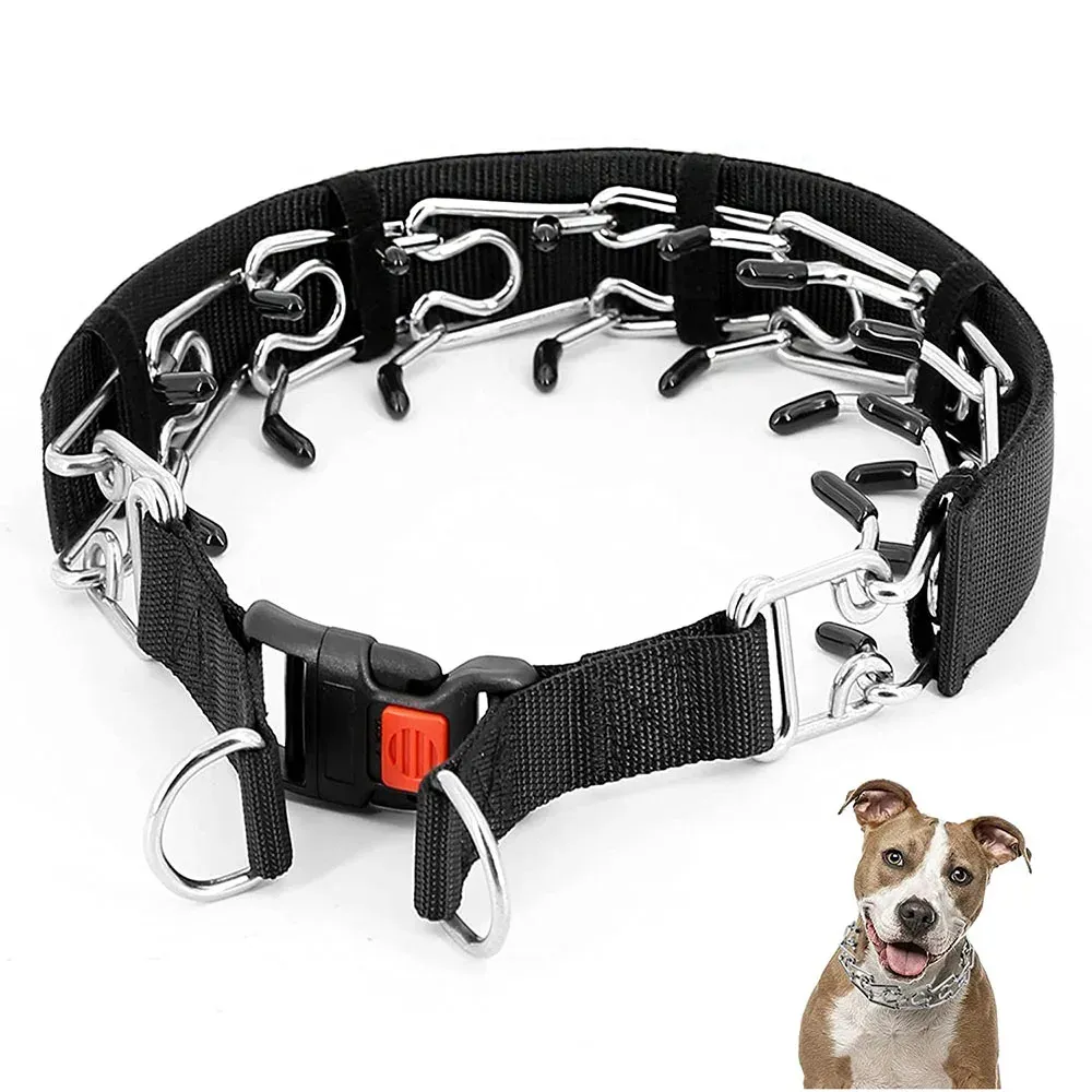 Cuchillos Collar de entrenamiento para perros Collar de punta con hebilla de liberación rápida Cubierta de nailon Collar de pellizco con púas para perros pequeños, medianos y grandes