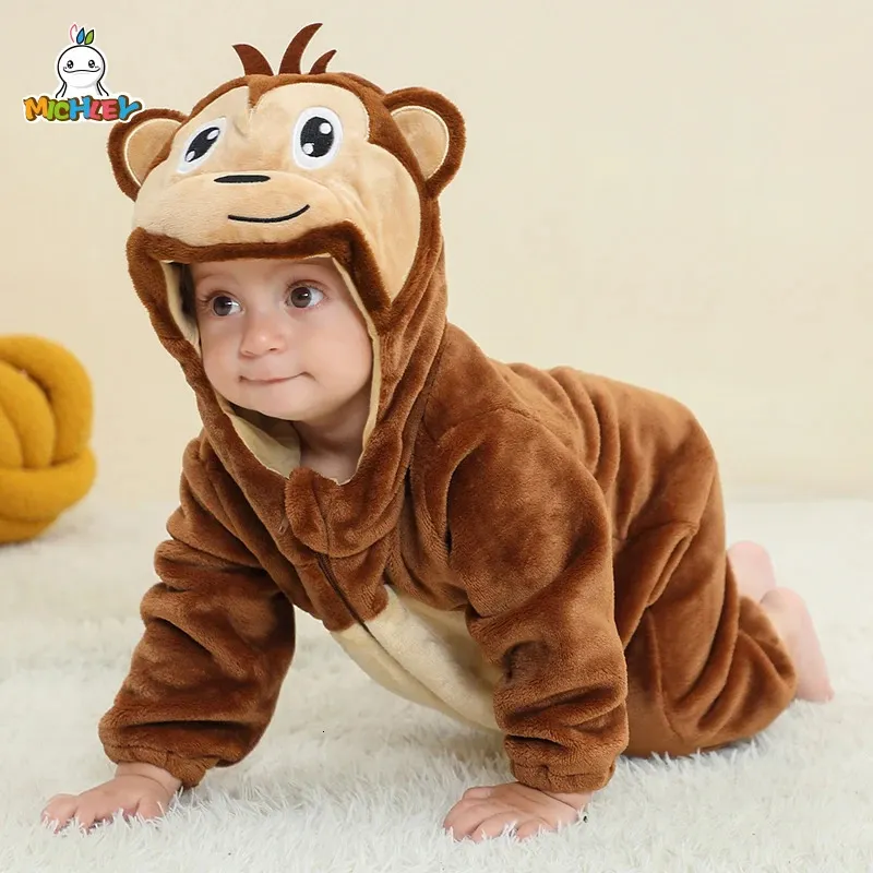 MICHLEY Halloween bébé dessin animé barboteuse hiver né singe à capuche vêtements pour bébés garçon fille pyjamas Animal Onesie combinaison 240119