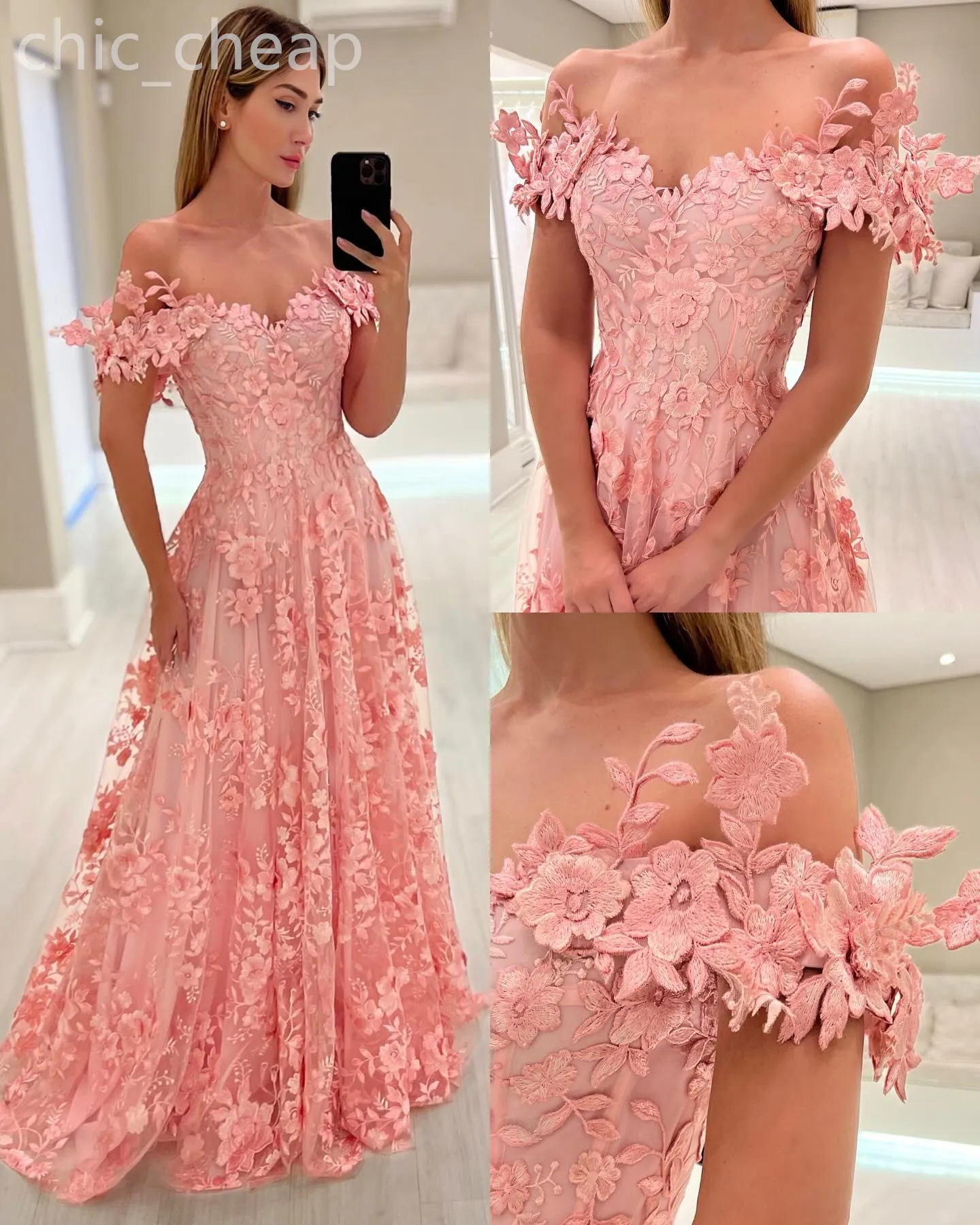 2024 aso ebi pink a-lineプロムドレスフローラルレースビンテージセクシーなイブニングパーティーセカンドレセプションバースデーエンゲージ