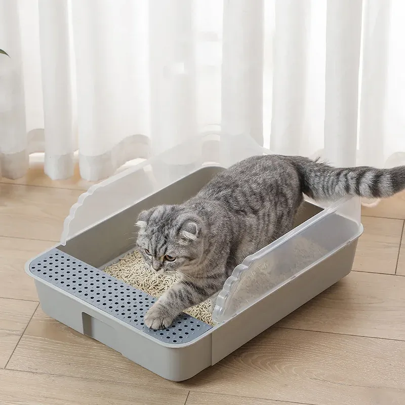 Boîtes Toilette pour chat Bac à litière semi-fermé résistant aux éclaboussures Boîte à litière pour chat ouverte Fournitures de nettoyage pour chat Toilette pour chat Toilette pour chat