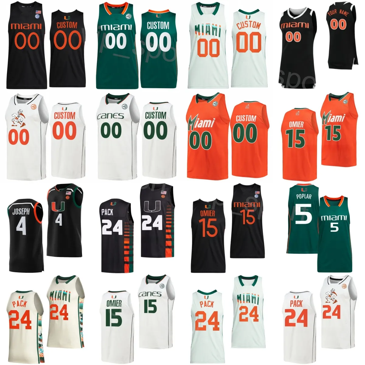 Hurricanes Basketball College 24 Nijel Pack Jersey Université 1 Michael Nwoko 5 Wooga Poplar 15 Norchad Omier 4 Bensley Joseph Nom personnalisé Numéro Mans Jeune femme