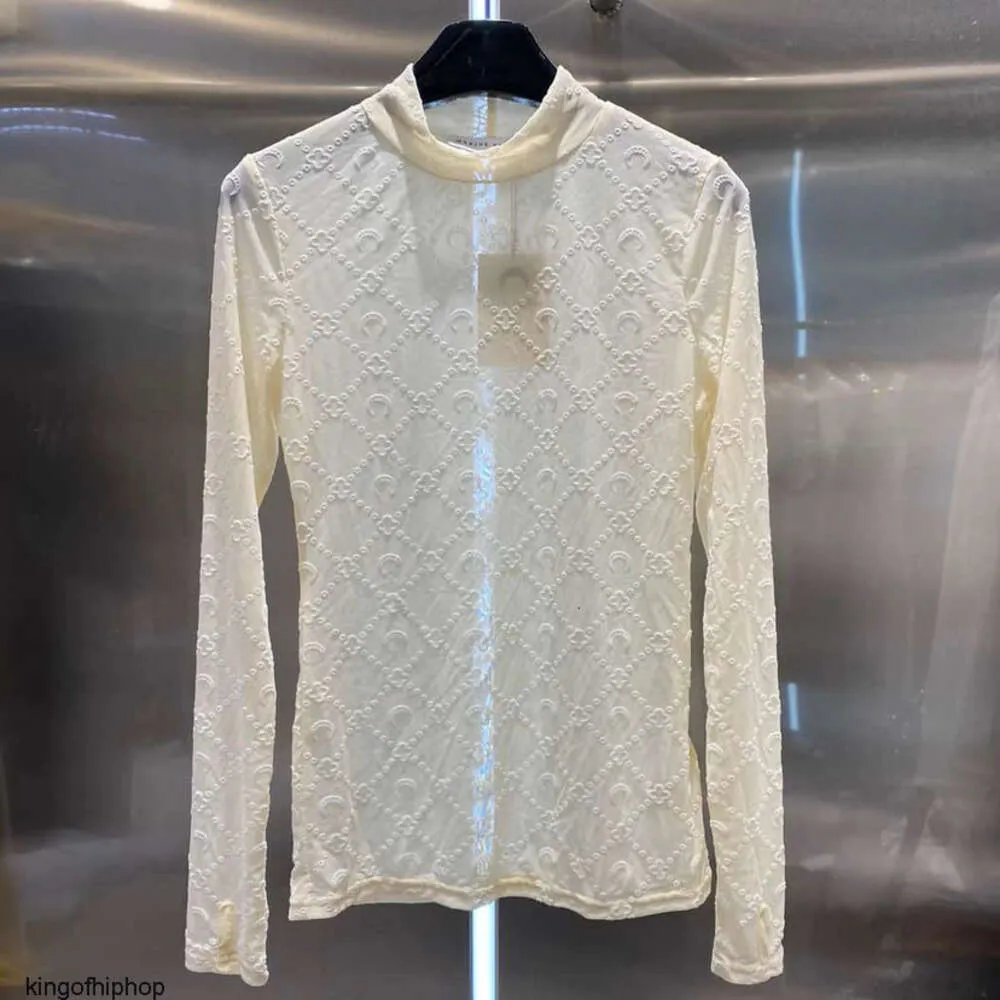 Marine Serre Paragraf Rose Park Choi Ying Moon Flocking Printed High Neck Bottom Shirt Transparent Mesh Långärmad kvinnors utkläder 10A