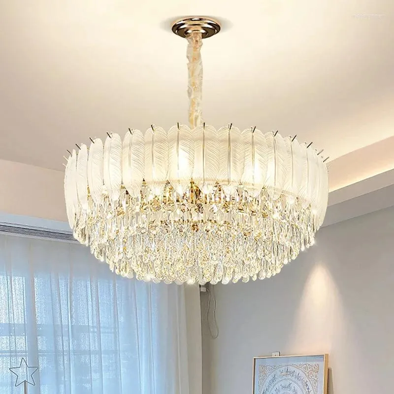 Lámparas colgantes Lámpara de cristal moderna Lámpara de sala de estar Comedor Dormitorio Maestro Pluma creativa Cálido Ho