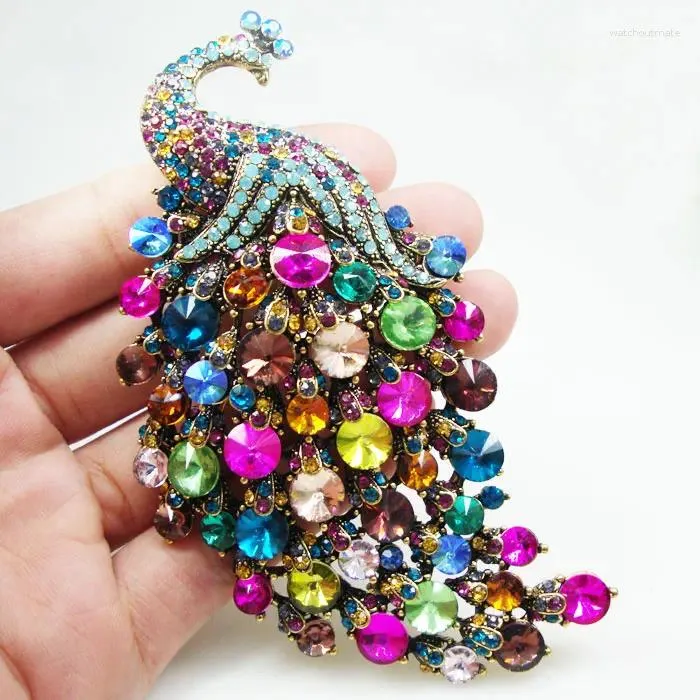 Broches Luxueux Paon Oiseau Femme Broche Pendentif Multicolore Strass Cristal Cadeaux