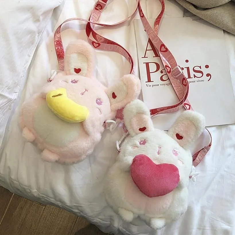 전체 귀여운 플러시 인형 토끼 메신저 가방 소녀 전화 지갑 주최자 크로스 바디 숄더 가방 2020 가을 겨울 모피 가방 W258F