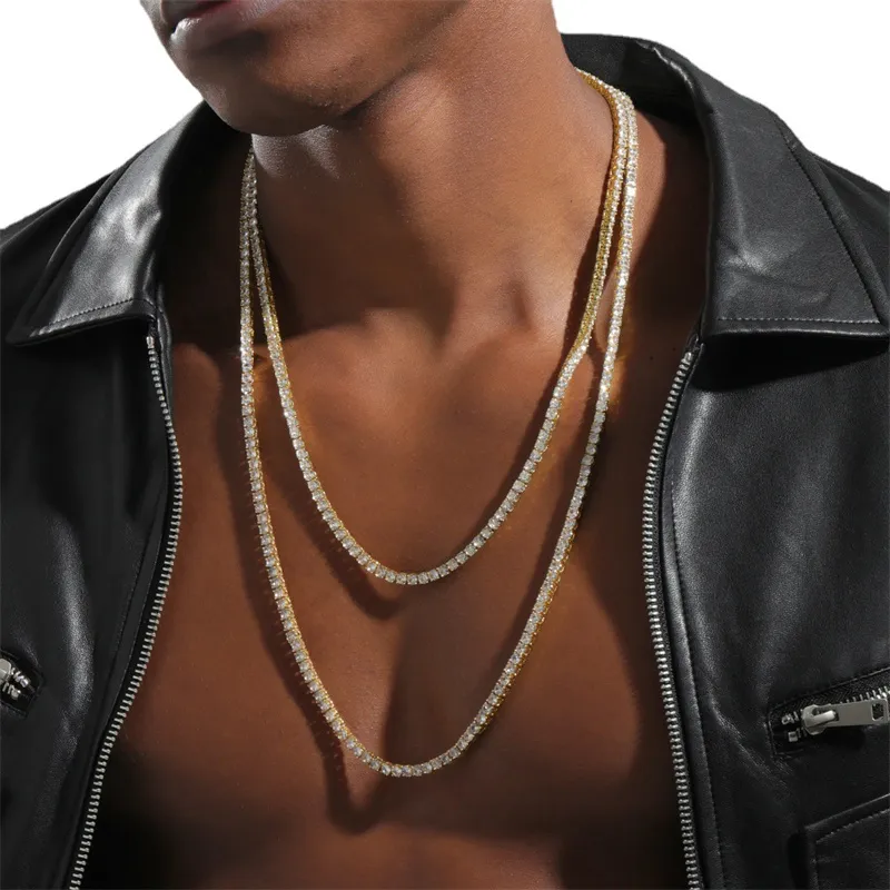 Diamond mrożony w łańcuchu tenisowym Naszyjnik mężczyzn Kobiety Hip Hop One Row Crystal Cuban Jewelry 4 mm Srebrny Złota PBPI