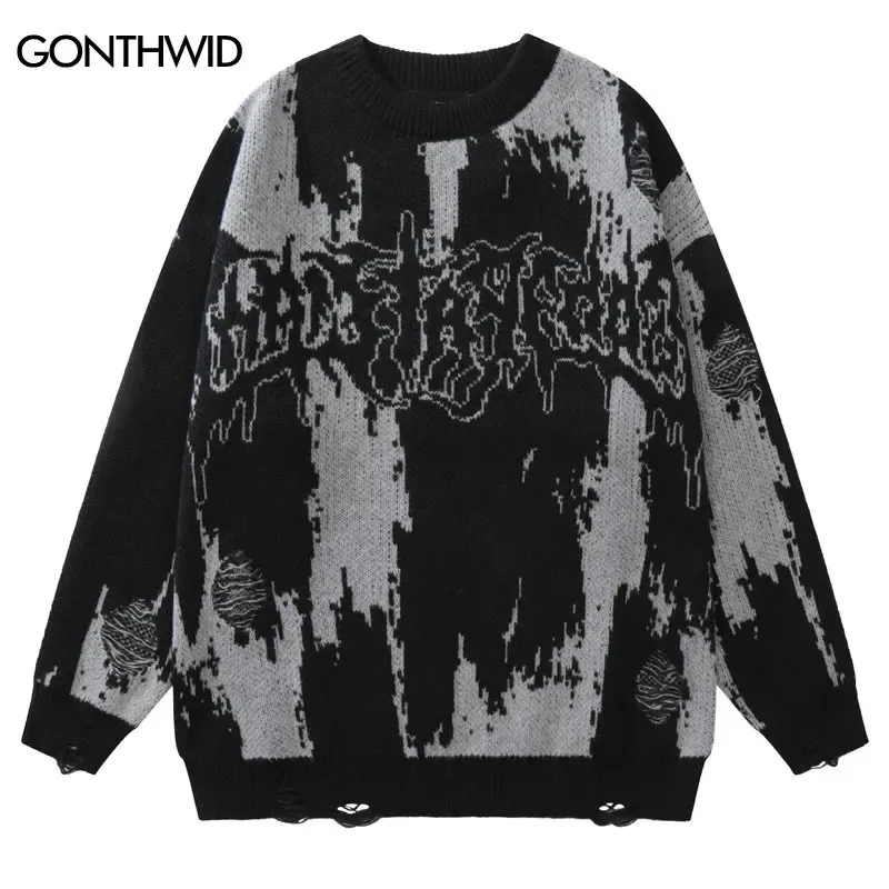 Hip Hop déchiré pulls Grunge Y2K Vintage tricoté Punk gothique Streetwear pulls hommes femmes Harajuku mode pull 240119