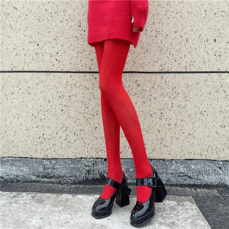 Meias femininas anti-gancho meia-calça vermelha meias elásticas sem costura calças de cintura alta leggings salto