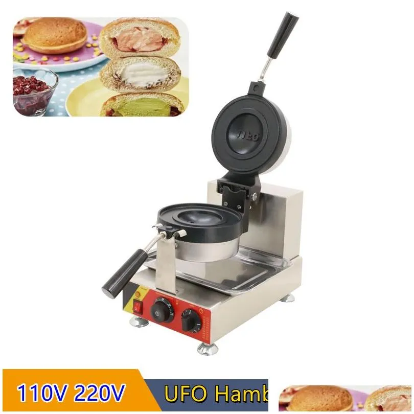 Other Kitchen Dining Bar 110V 220V Ufo Shape Rotate Ice Cream Waffle Hamburger Bread Press Hine Gelato Panini Brioche Burger Make Dhvgq