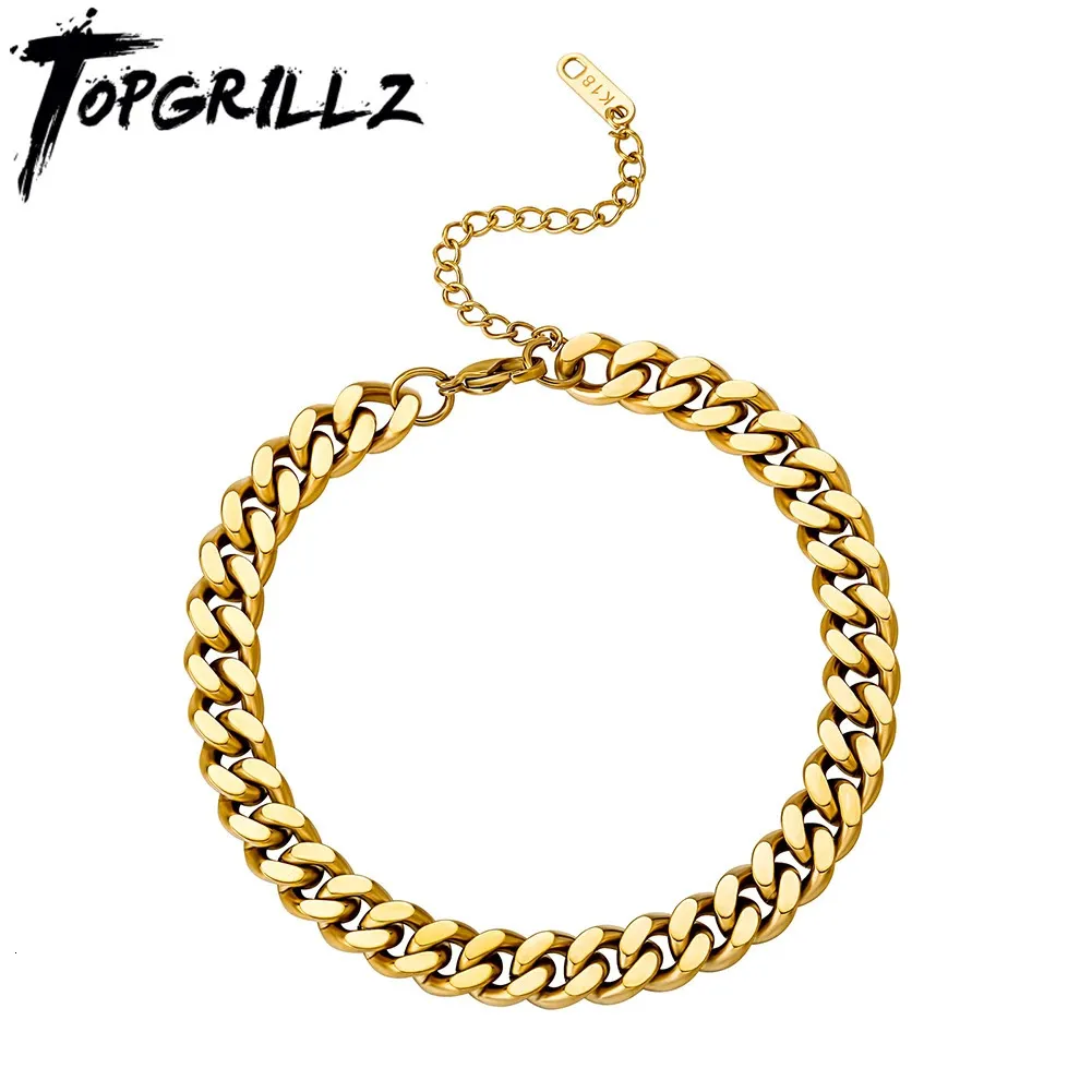 Topgrillz 6mm8mm rostfritt stål kubansk kedja hiphop mode fotledsarmband för kvinnliga tillbehör gåva 240125