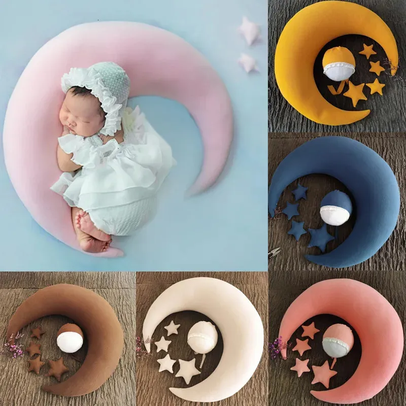 Baby Poseren Kussen geboren Pography Props Schattige Baby Hoed Kleurrijke Bonen Maan Sterren Po Schieten Set Voor baby geboren Geschenken 240122