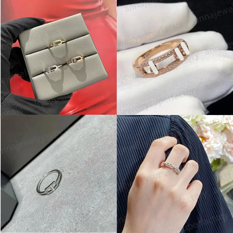 M series Designer fashion Gold rose gold sliding move three diamond Band ring women personality Jewelry Party Wedding luxury Lovers gift