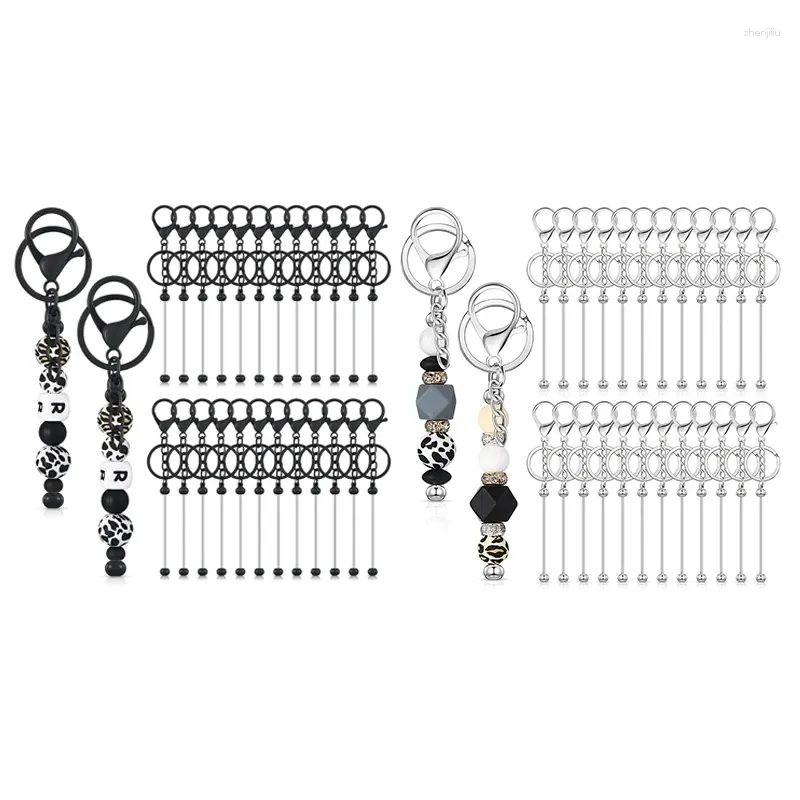 Porte-clés 24 pcs barres de porte-clés perlées en vrac pour perles bricolage métal blanc perlé artisanat de perles
