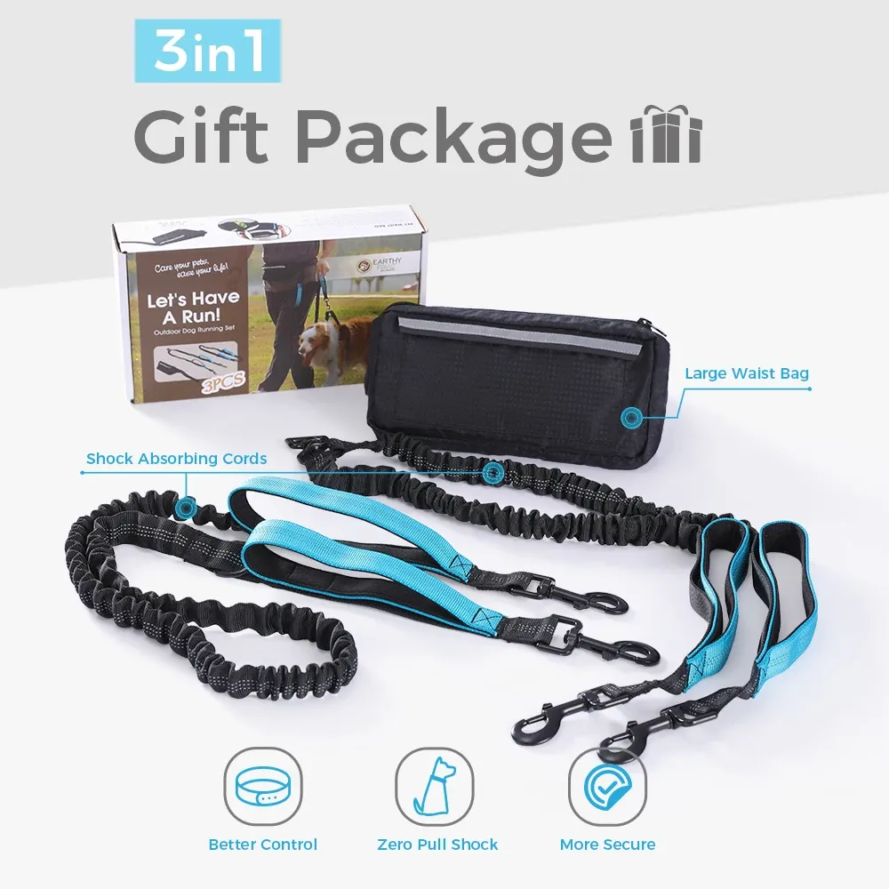 Leashes 3in1 Hand Free Dog Leash Large Waist Bag for Running Elasticity Adjustable one/Double Leash Ropes Shock Absorbing Cords Walking