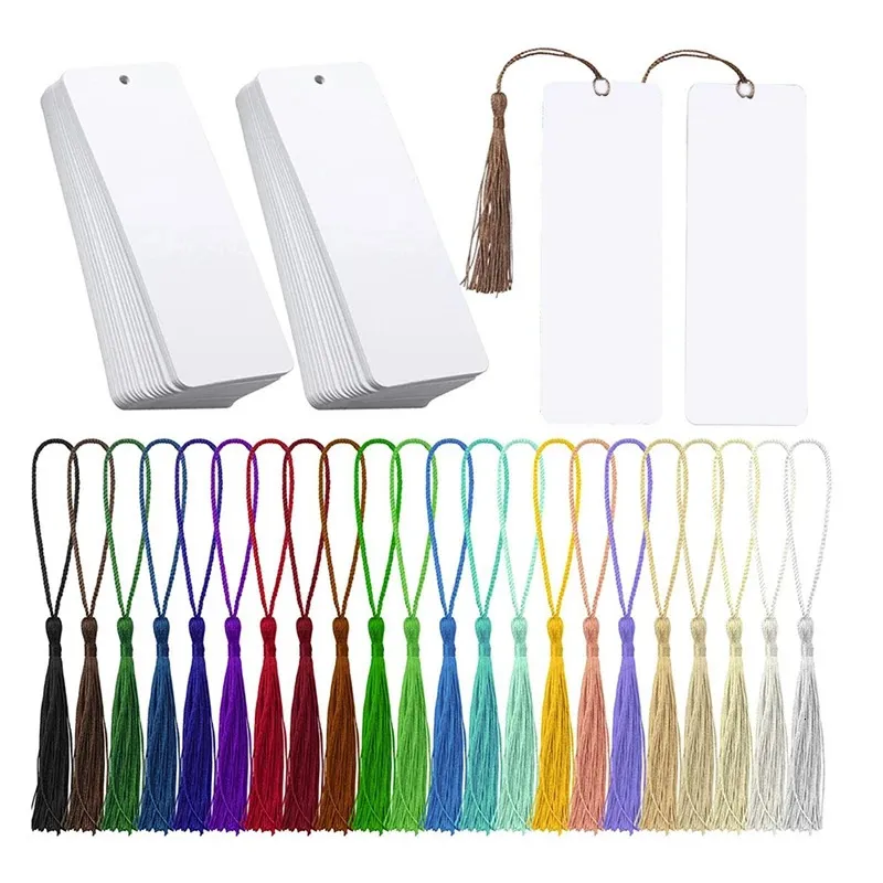 80Pcs Bookmark Blank Heat Transfer Bookmarks DIY with Hole and Colorful Tassels for Crafts y240119