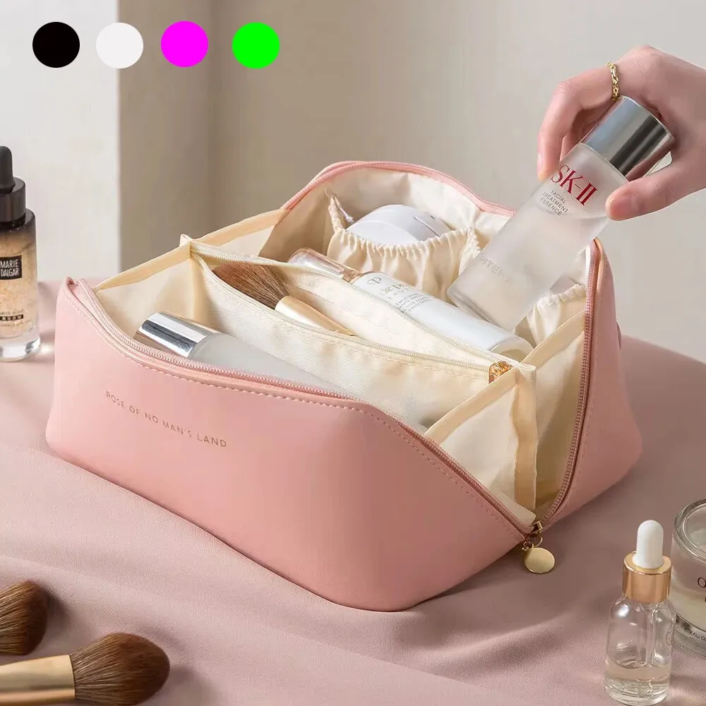Grande saco de cosméticos de viagem para mulheres organizador de maquiagem de couro feminino kit de higiene pessoal compõem caso bolsa de armazenamento luxo senhora caixa 240123
