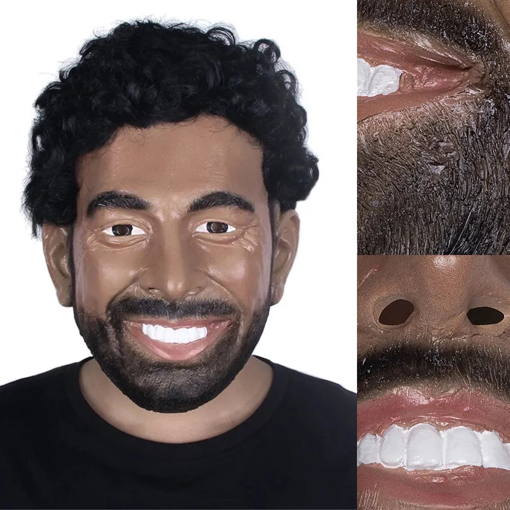 Mohamed Salah Latex Volledig Hoofd Gezicht Menselijk Masker Festival Halloween Pasen Kostuum Carnaval Party Cosplay Fans Rekwisieten 240122