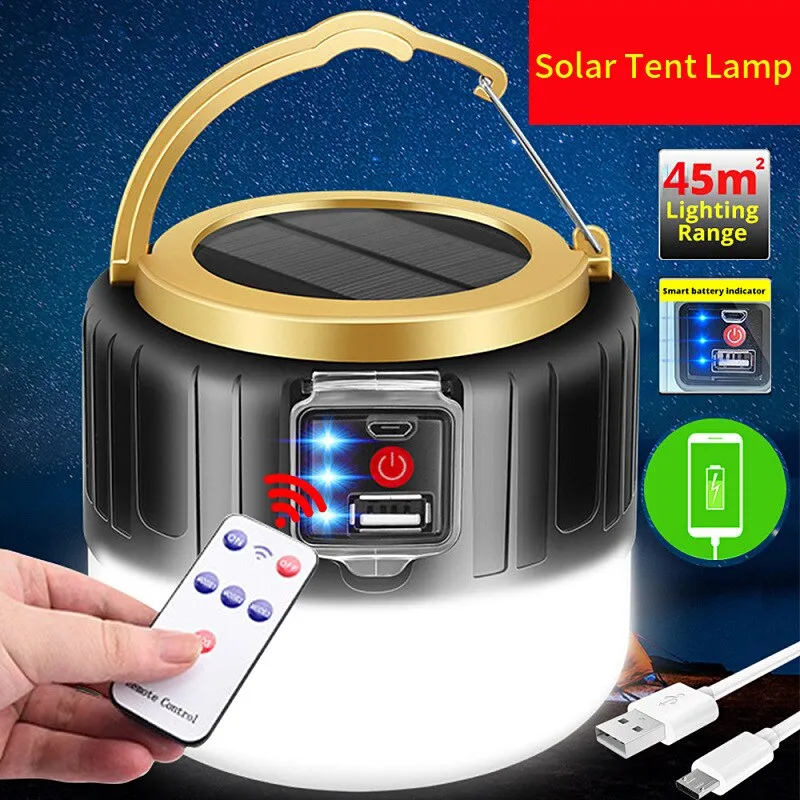 Outdoor Solar LED Camping Lights USB Rechargeable Tent Portable Lanterns Emergency Lights For Fishing Barbecue Camping Lighting