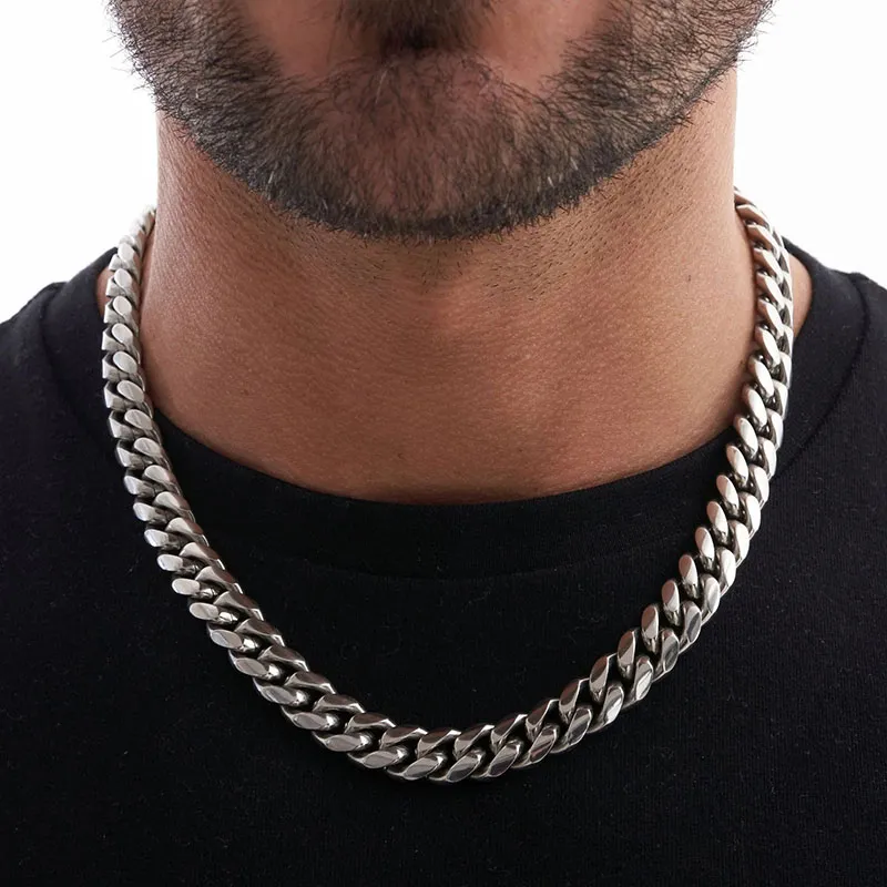 DHgate 316L Stainless Steel Cuban Chain Necklace Chunky Miami Curb Link Silver Thick Chain Punk Jewelry for Men Women 3 10mm Jewelry