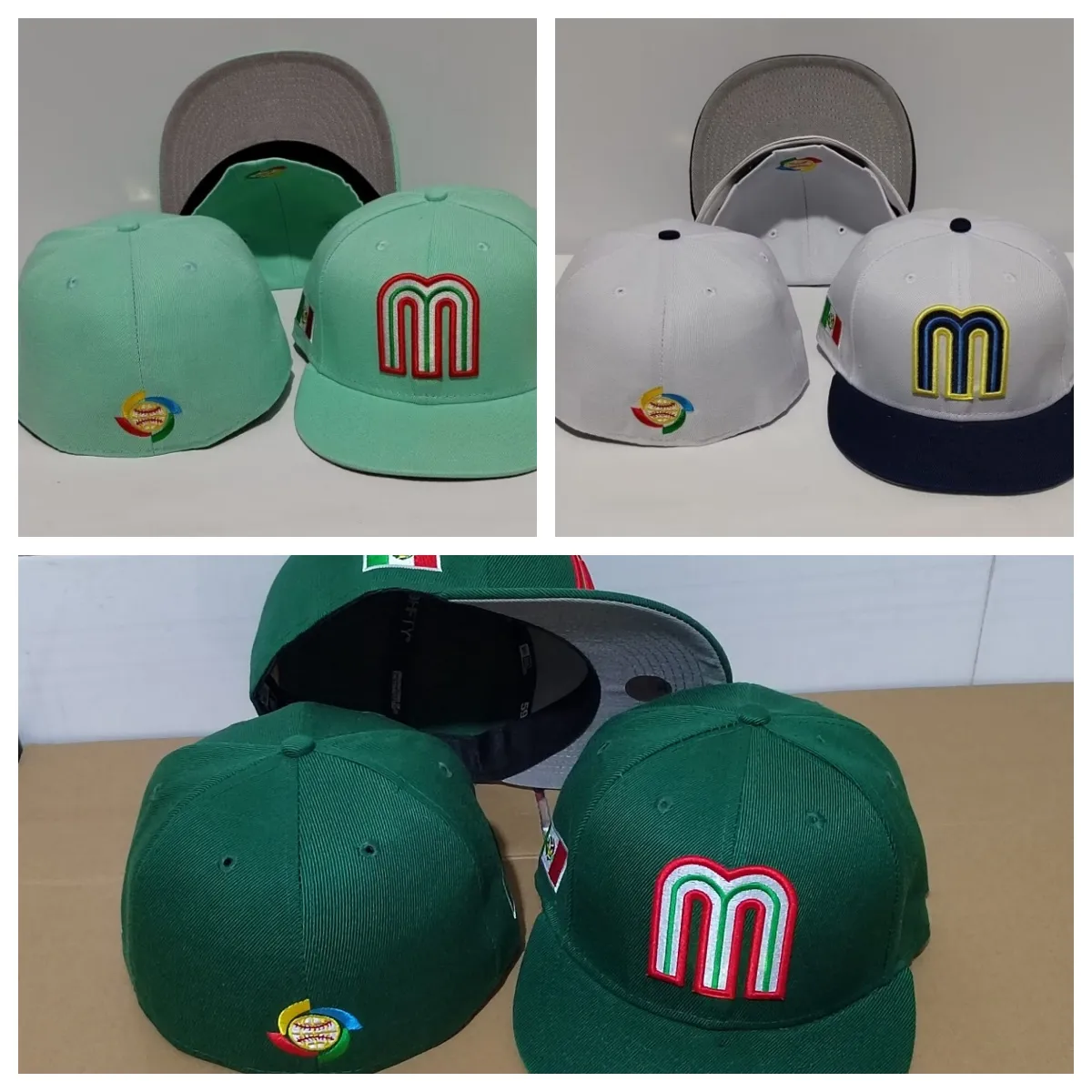 2024 Мексиканские шляпы Облегающие кепки Бейсбольная кепка Красная, синяя, зеленая, черная кепка Все размеры, смешанный заказ, все кепки, шляпа высокого качества