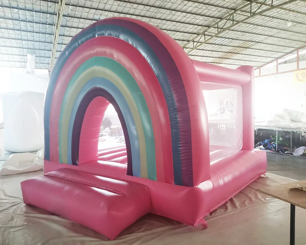 wholesale Arcobaleno 8ft Mini Bounce House Gonfiabile bianco Rimbalzo saltando Gonfiabili commerciali Castello gonfiabile Maglione buttafuori festa di nozze in vendita