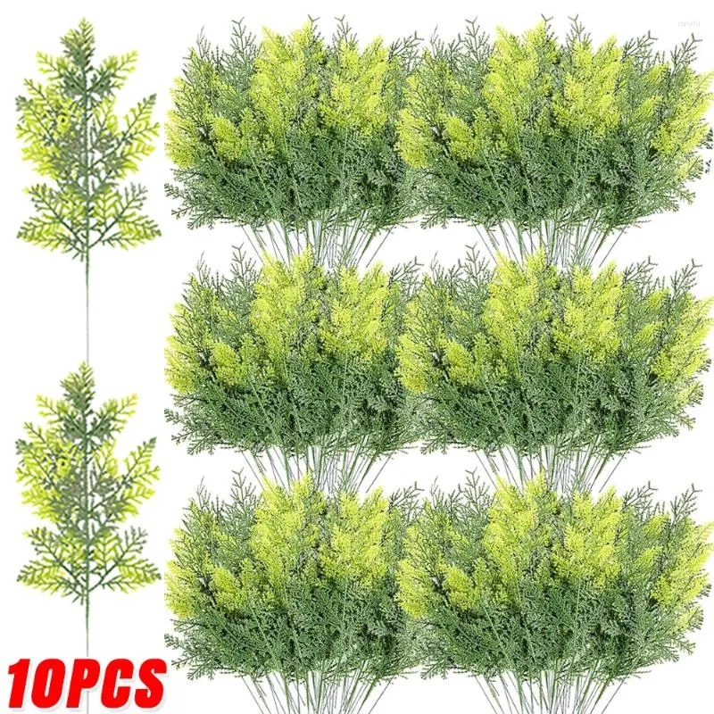 Decorative Flowers 10/1Pcs Artificial Pine Branches Fake Green Leaves Stems DIY Garland Xmas Tree Ornaments Year Party Decoration Gifts