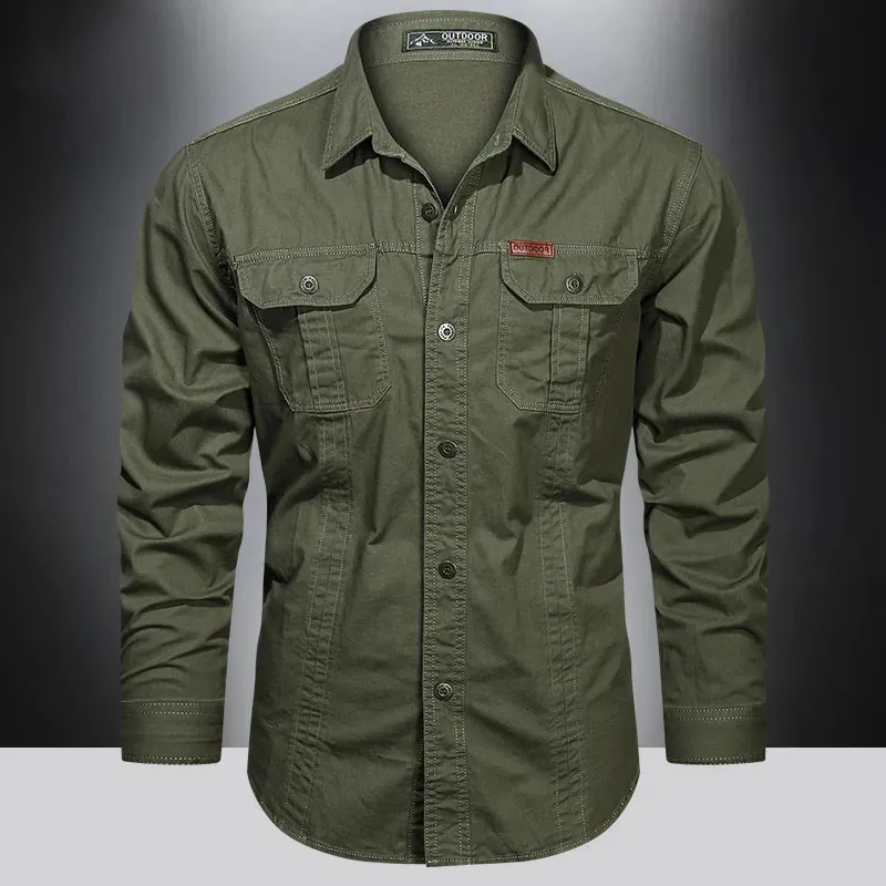 Cargo Shirt Mannen Lange Mouw Casual Katoenen Shirts Hoge Kwaliteit Camisa Militar Overshirt Merk Kleding Zwarte Blouses 5XL 240118