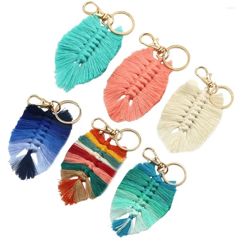 Keychains 6 PCS Handvävd bomullsrep Tassel Keychain Leaf Pendant For Women Cute