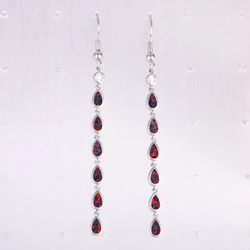 Kolczyki Dangle Kongmoon Multi Pear Black Cherry Red Fire Opal CZ Srebrna biżuteria dla kobiet Drop