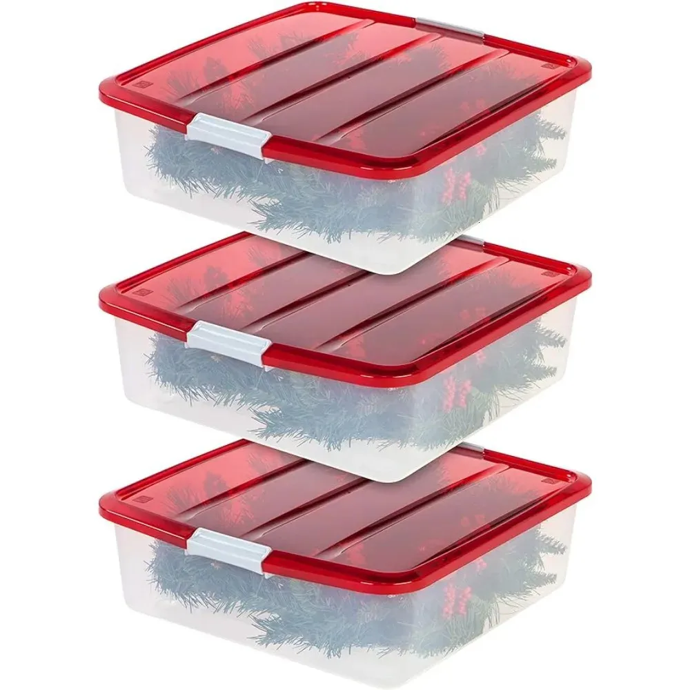 33 Quart Christmas Wreath Storage Pudełko do ustawiania się z pokrywką 3pack 240125