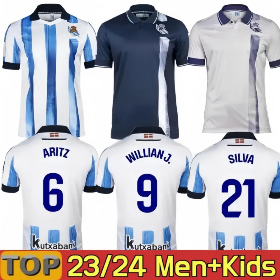 23 24 Real Sociedad Soccer Jerseys Men Set Kids Kit Barrene Merino Carlos Fdez Oyarzabal Take Sorloth Silva Football Dorts T 2023 2024 Equipment Home Away 3rd 3rd