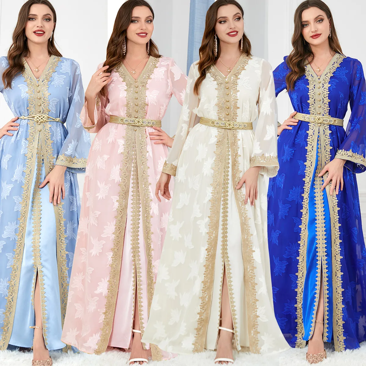 Vêtements ethniques Plantes et fleurs Abaya Femmes Fête brodée Robe longue islamique Ramadan Musulman Dubaï Robes de soirée Caftan marocain
