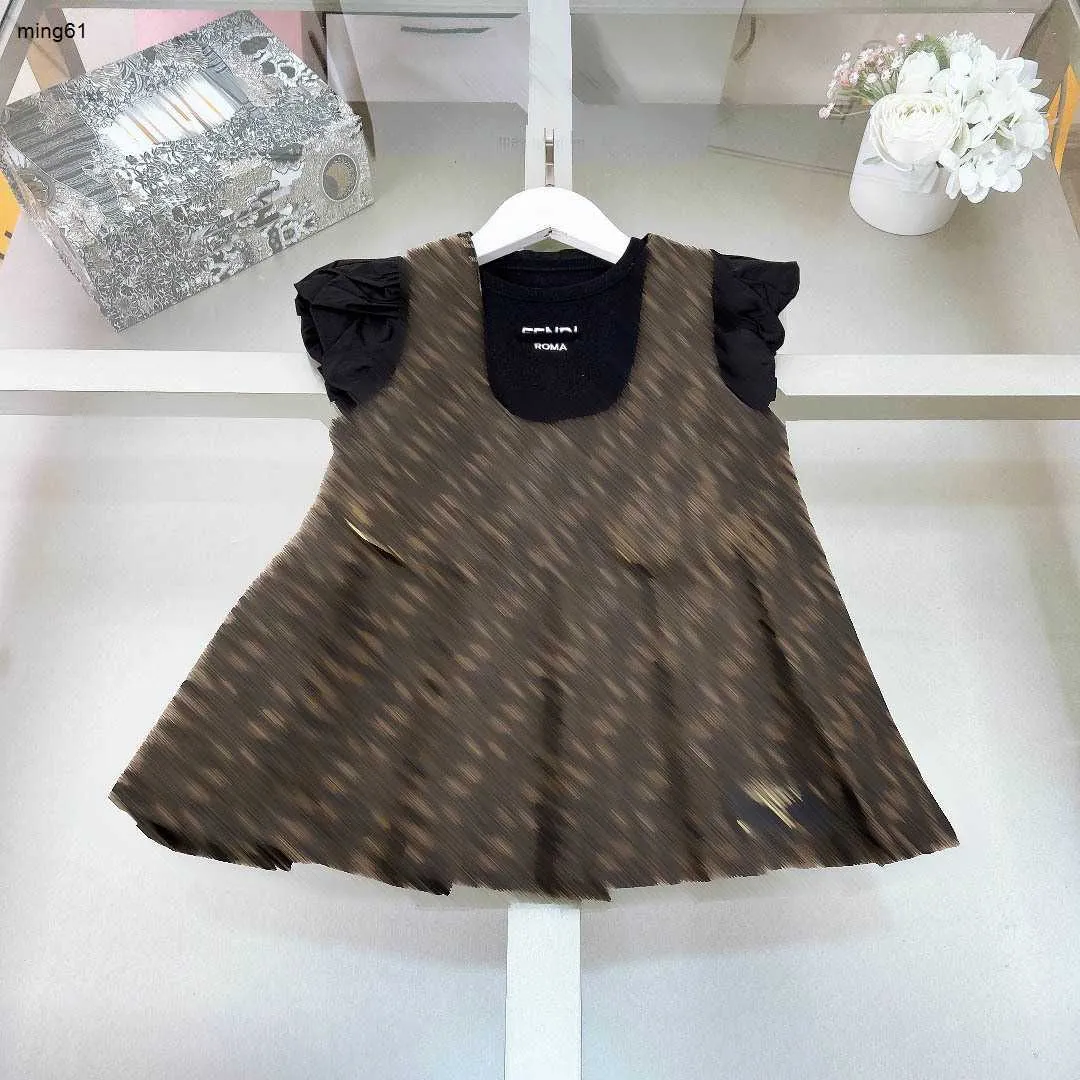Marka dziewcząt drożdżowy zestaw sukienki dla niemowląt Rozmiar 100-150 Partydress garnitury solidny kolor krótki rękaw i litera drukowana sukienka na kamisole 20 stycznia