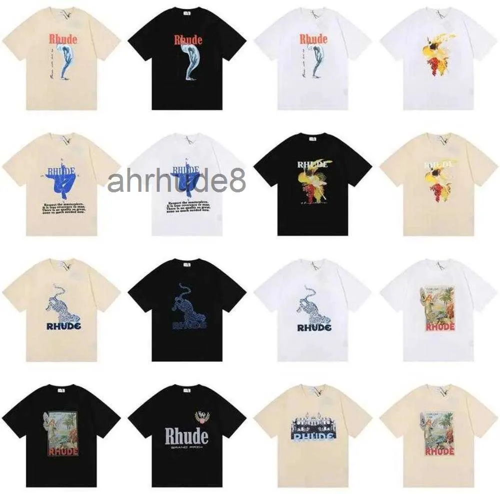 Summer Rhude Brand Printed t Shirt Men Women Round Neck T-shirts Spring High Street Style Quality Tees Asian Size S-xl Camiseta Casablanca TLIE
