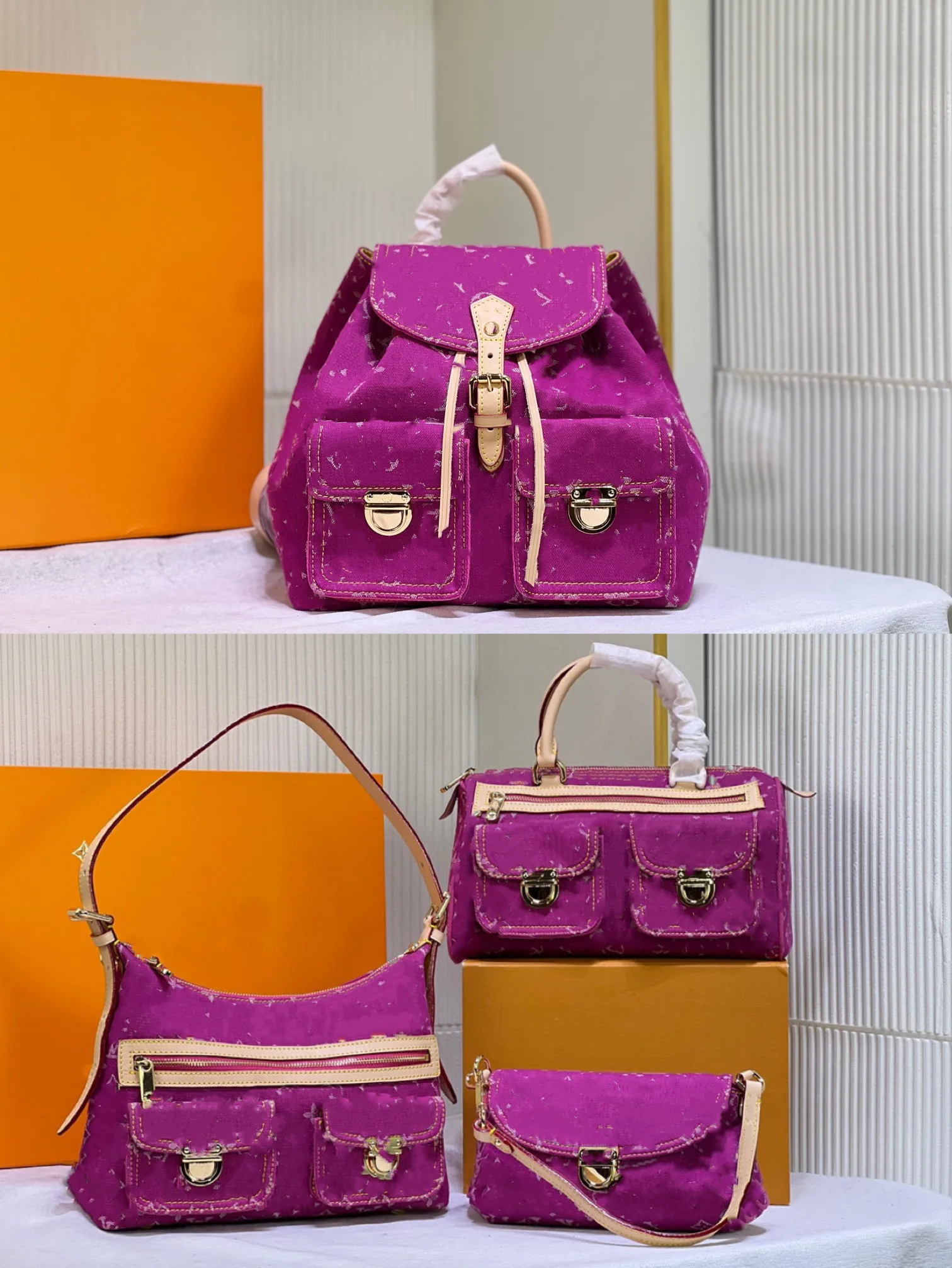 Designer handväska, crossbody väska, axelväska, denim materialväska, fashionabla väska, klassisk medeltida plånbok